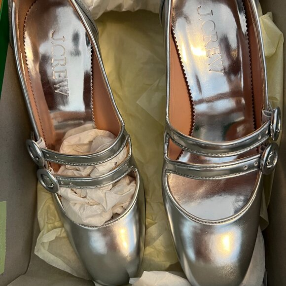 JCREW Metallic Mary Jane Shoes Size 6 - Picture 1 of 4